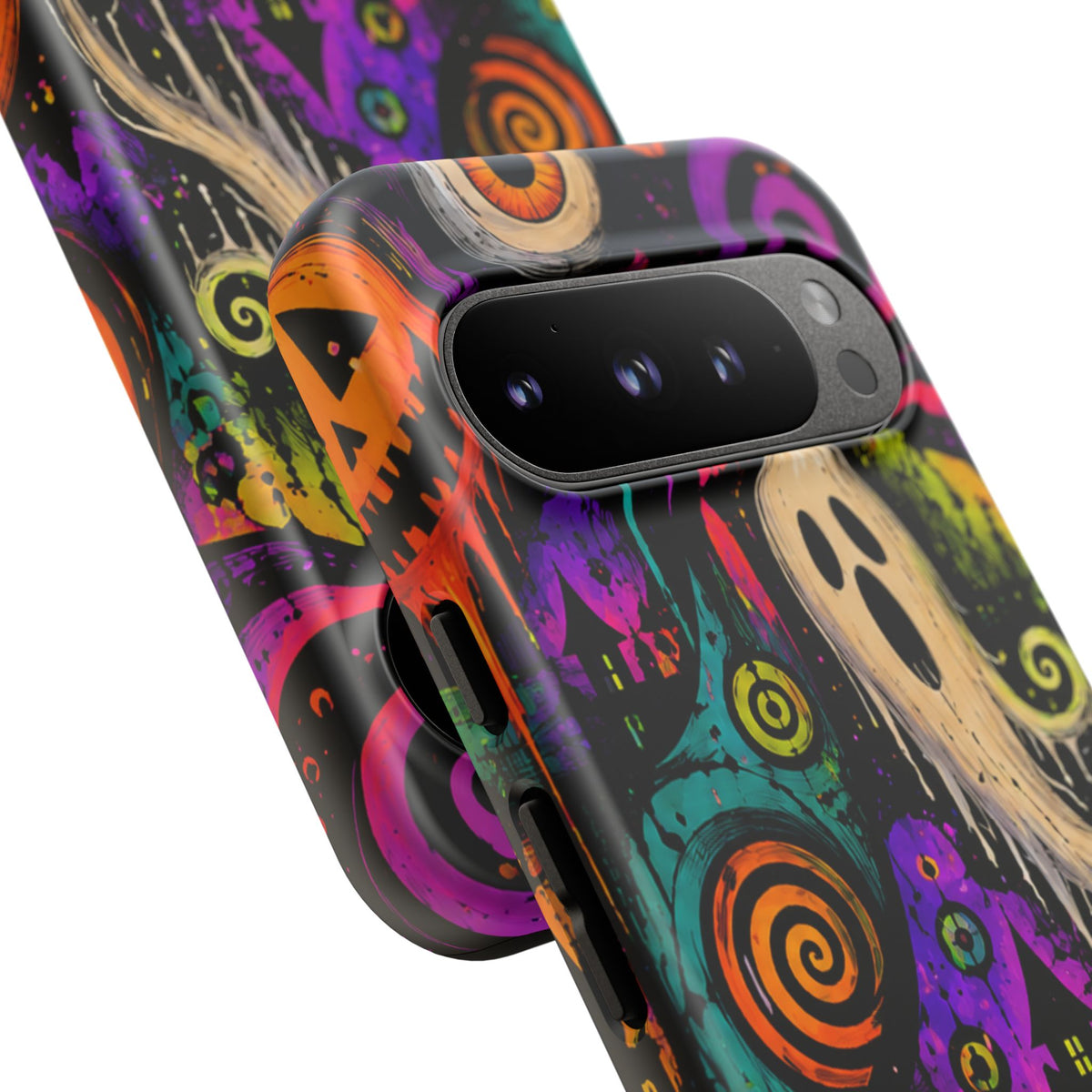Halloween Ghost Phone Case — Colorful Spooky Skull & Haunted House Tough Case