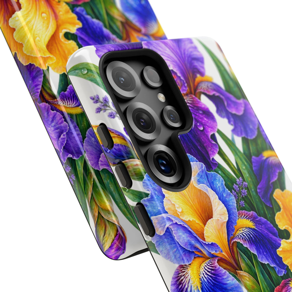 Floral Iris Tough Phone Case — Colorful Watercolor Iris Protective Cover