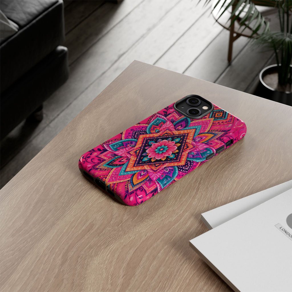 Floral Mandala Tough Phone Case — Pink Boho Protective Cover