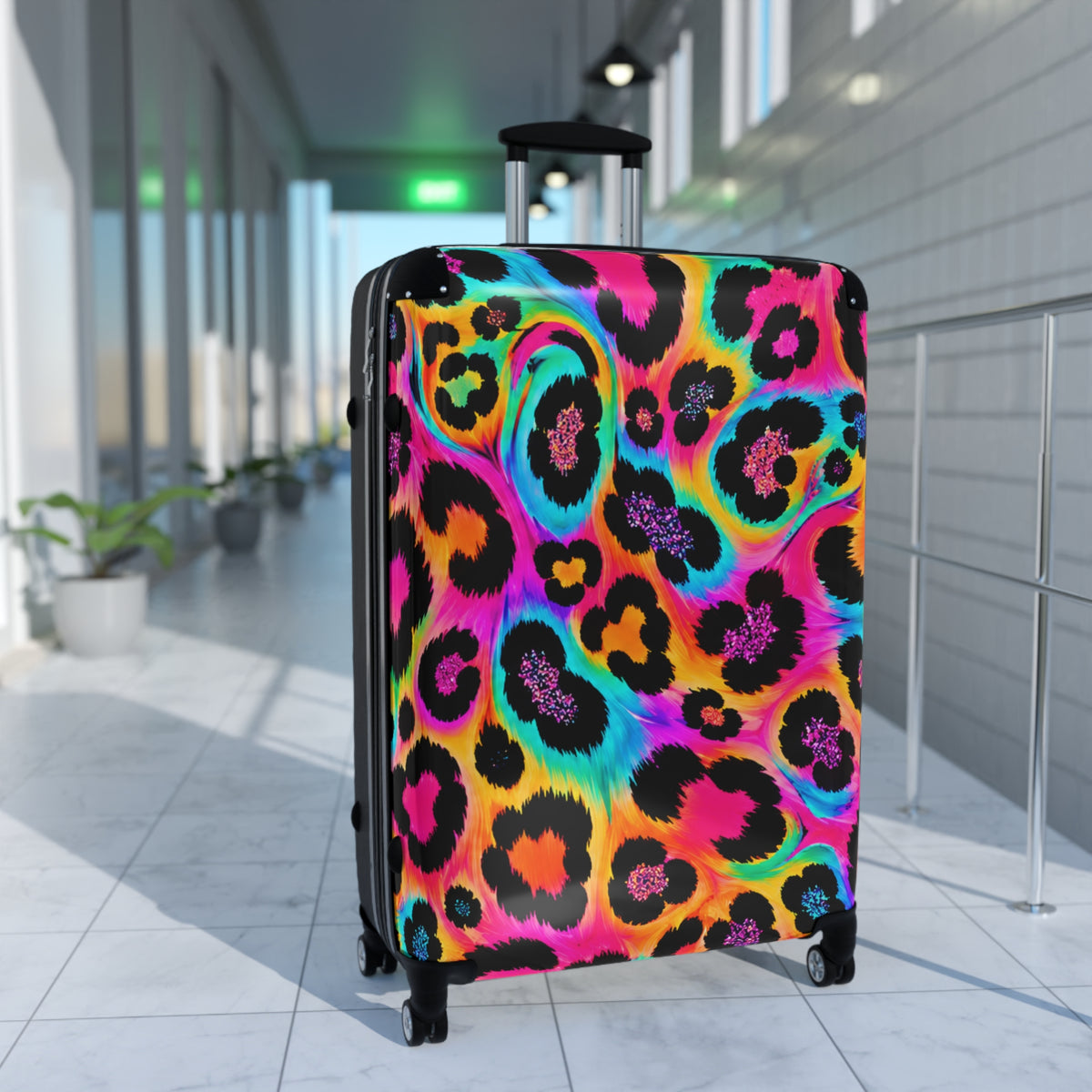 Neon Leopard Carry-On Suitcase — Bright Rainbow Animal Print Travel Luggage