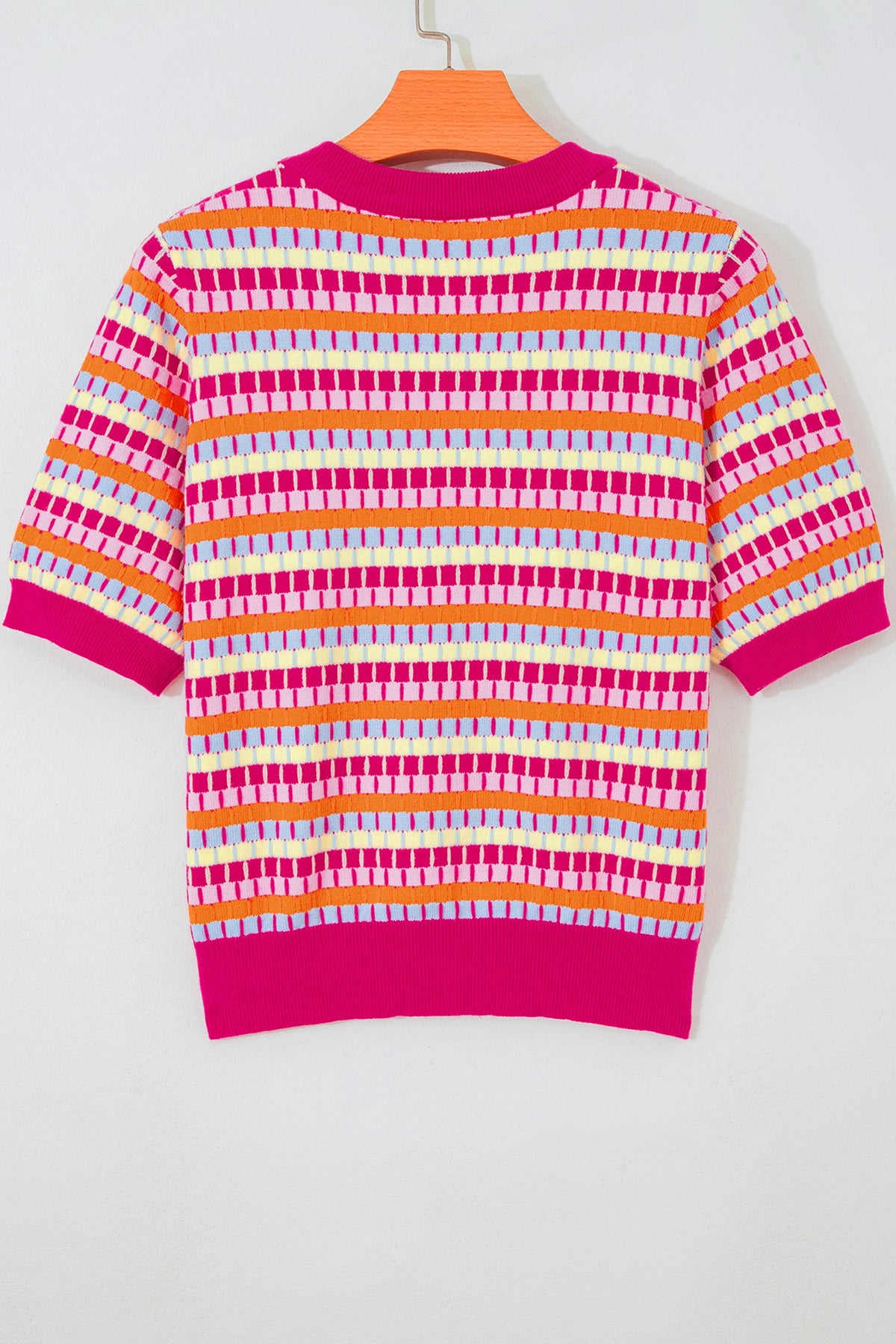 Abstract Stripe Short Sleeve Sweater Knit Top