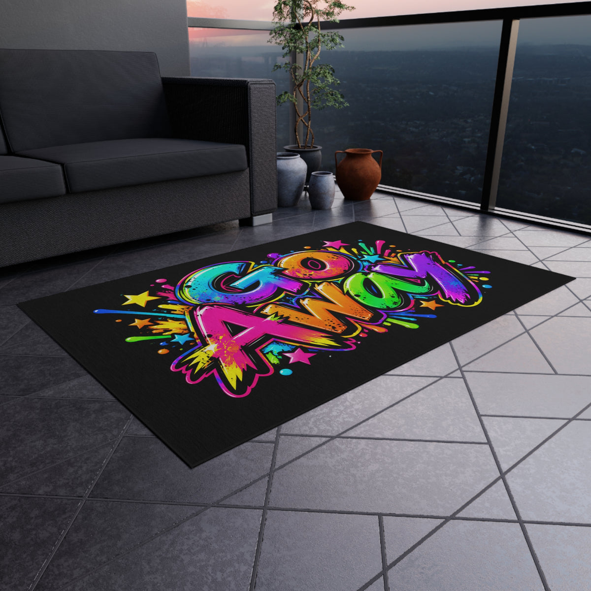 Outdoor Rug — Colorful Graffiti "GO AWAY" Doormat