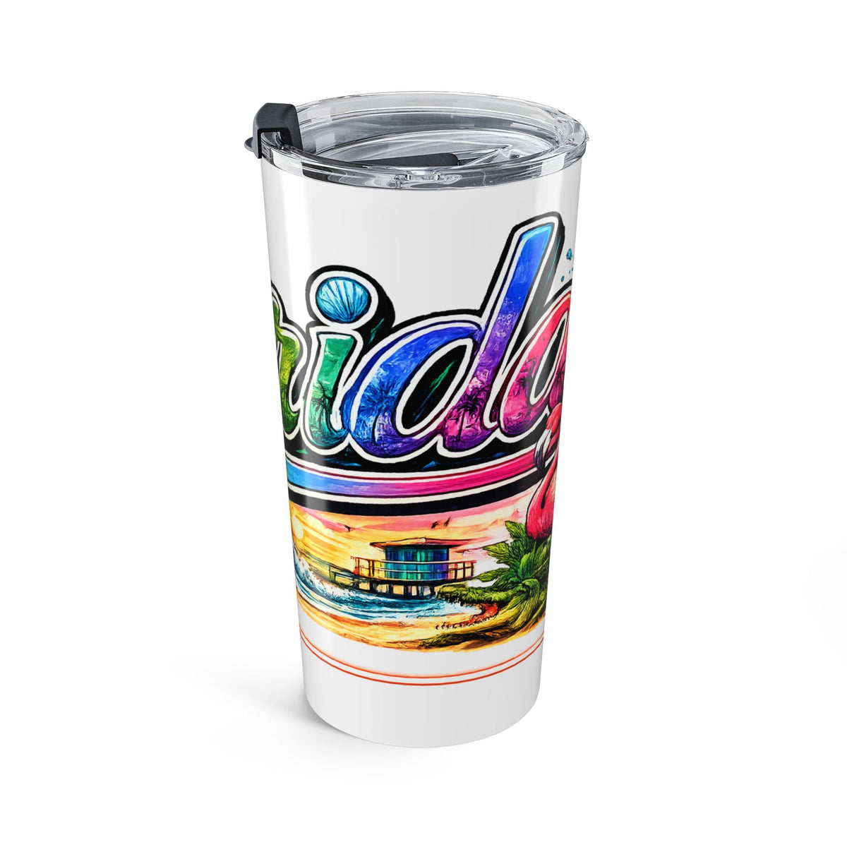Florida Tropical Script Tumbler | 20oz Beach Flamingo Palms