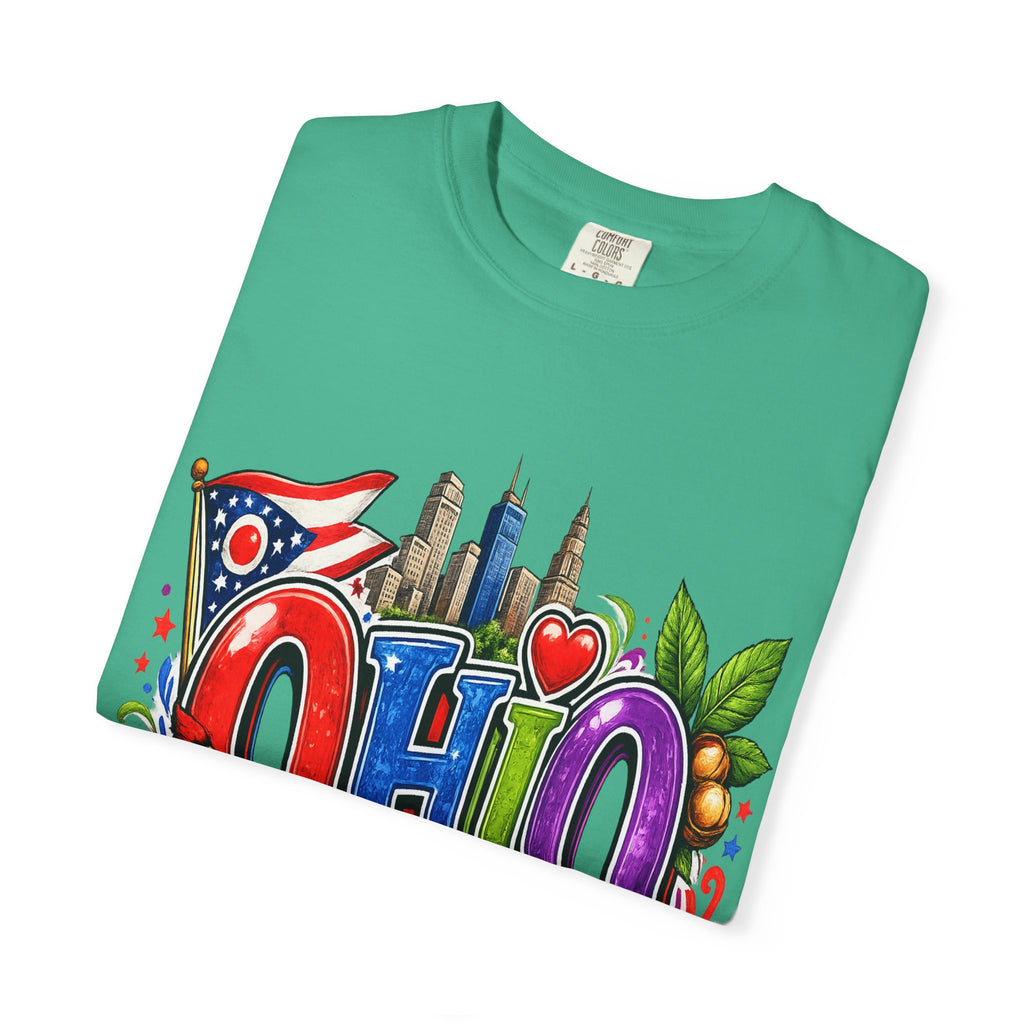 Ohio State Skyline Graphic T-shirt | State Flag Floral Design