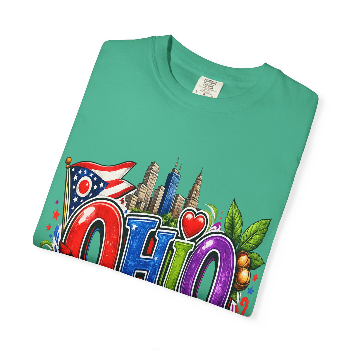 Ohio State Skyline Graphic T-shirt | State Flag Floral Design