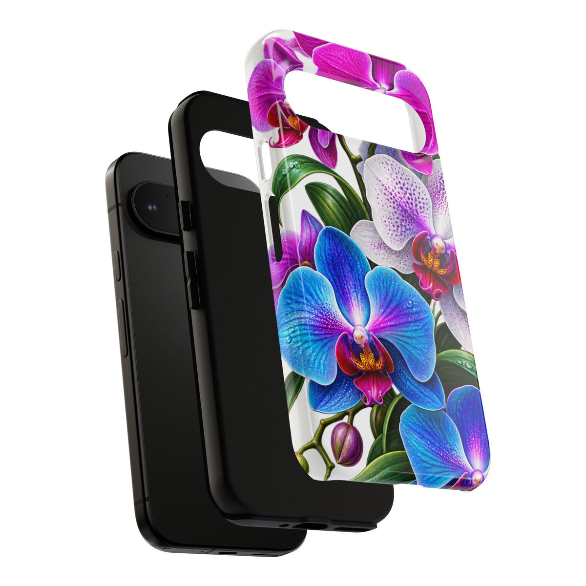 Orchid Floral Tough Phone Case – Vibrant Blue & Pink Orchid Protective Cover