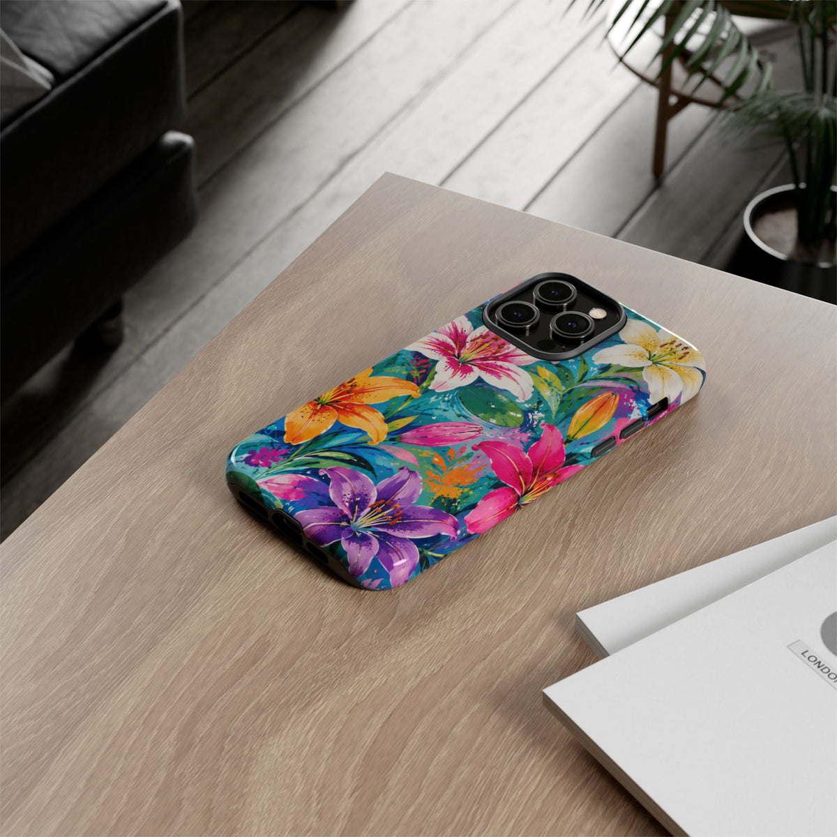 Floral Lily Tough Phone Case — Colorful Tropical Flower Protective Cover