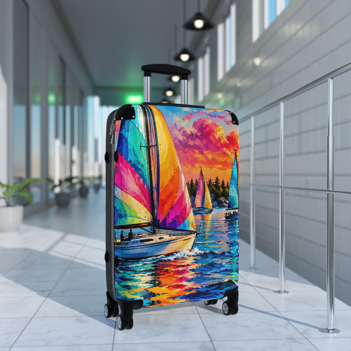 Sailboat Sunset Suitcase — Colorful Seascape Carry-On Luggage