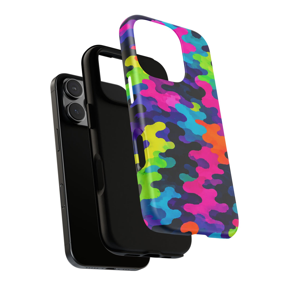 Neon Camo Tough Phone Case — Bright Rainbow Protective iPhone Cover