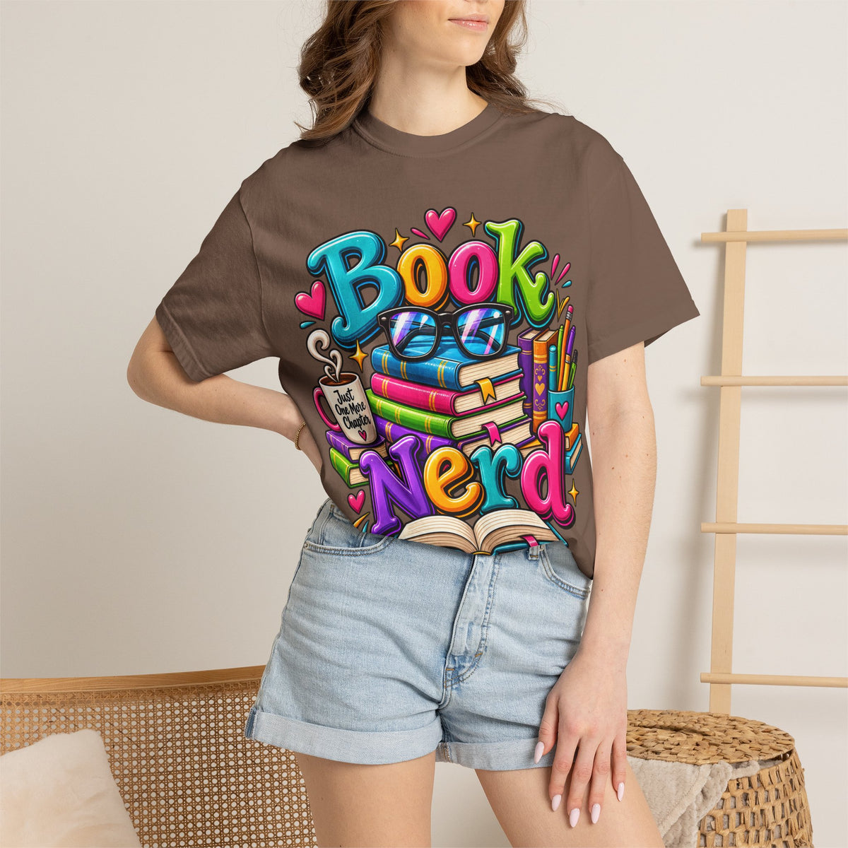 Book Nerd T-Shirt | Colorful Stacked Books Illustration