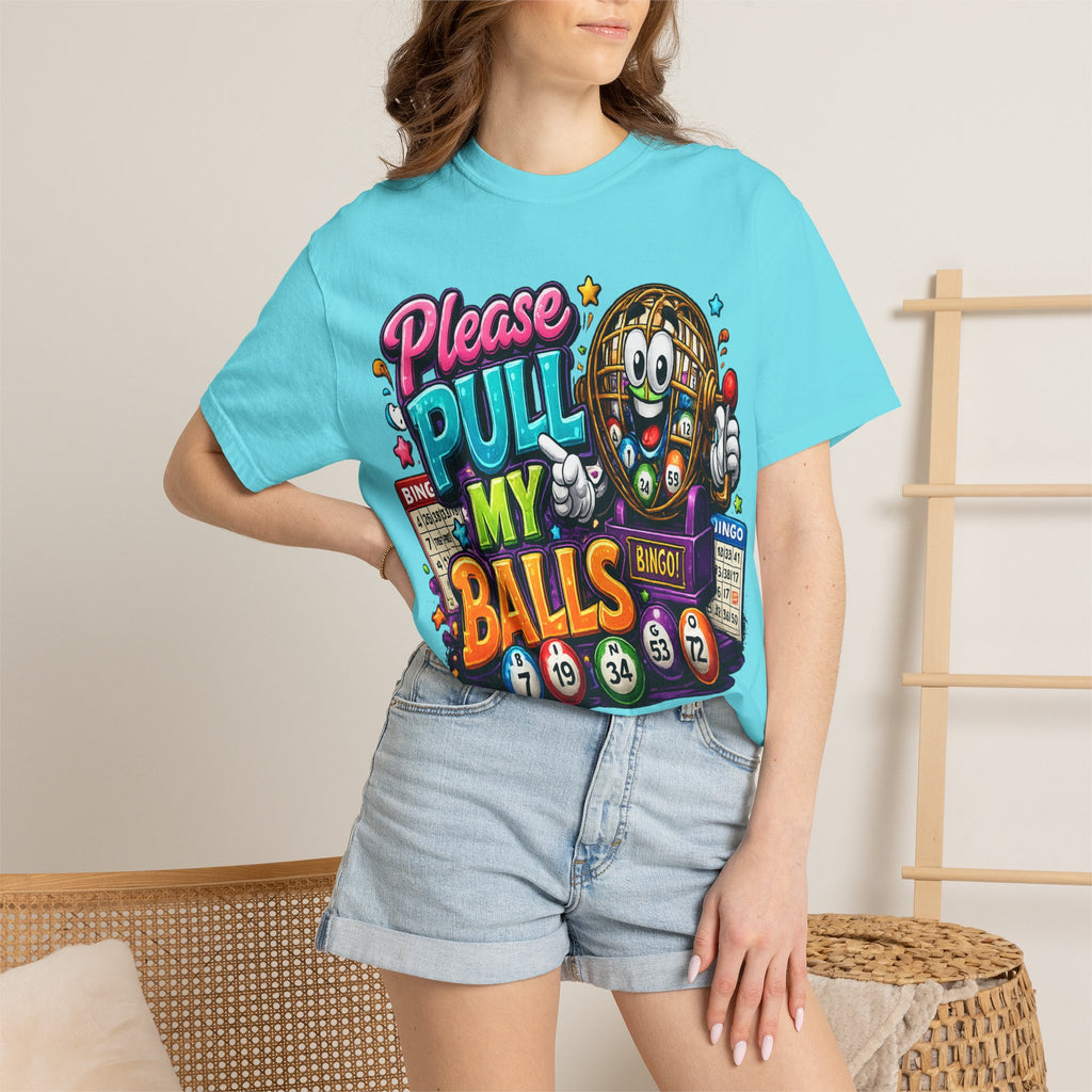 Please Pull My Balls bingo T-Shirt | Funny Lottery Ball Cartoon