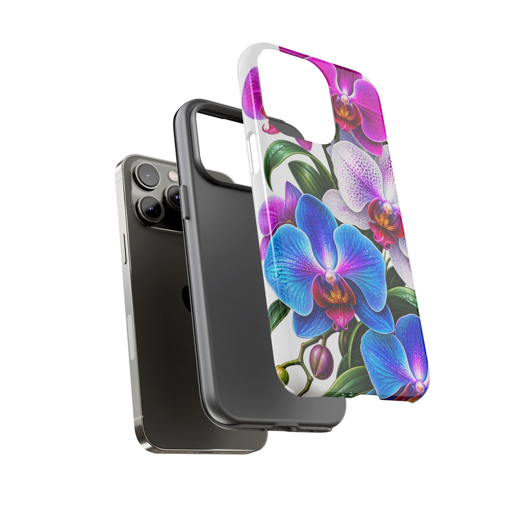 Orchid Floral Tough Phone Case – Vibrant Blue & Pink Orchid Protective Cover