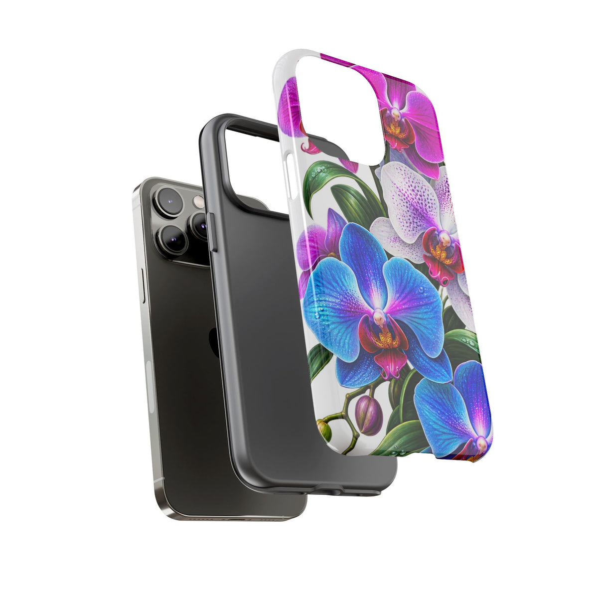 Orchid Floral Tough Phone Case – Vibrant Blue & Pink Orchid Protective Cover