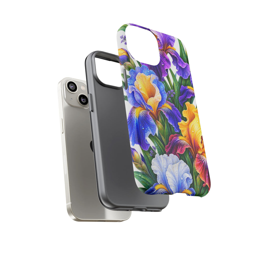 Floral Iris Tough Phone Case — Colorful Watercolor Iris Protective Cover