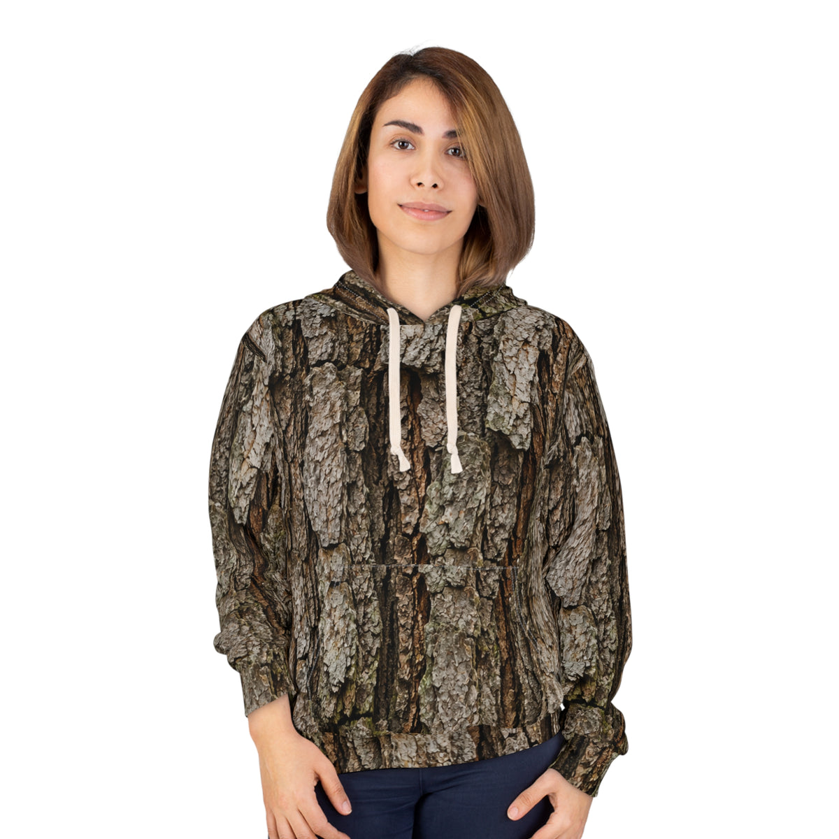 Tree Bark Camo Hoodie — All-Over Print Forest Camouflage Pullover