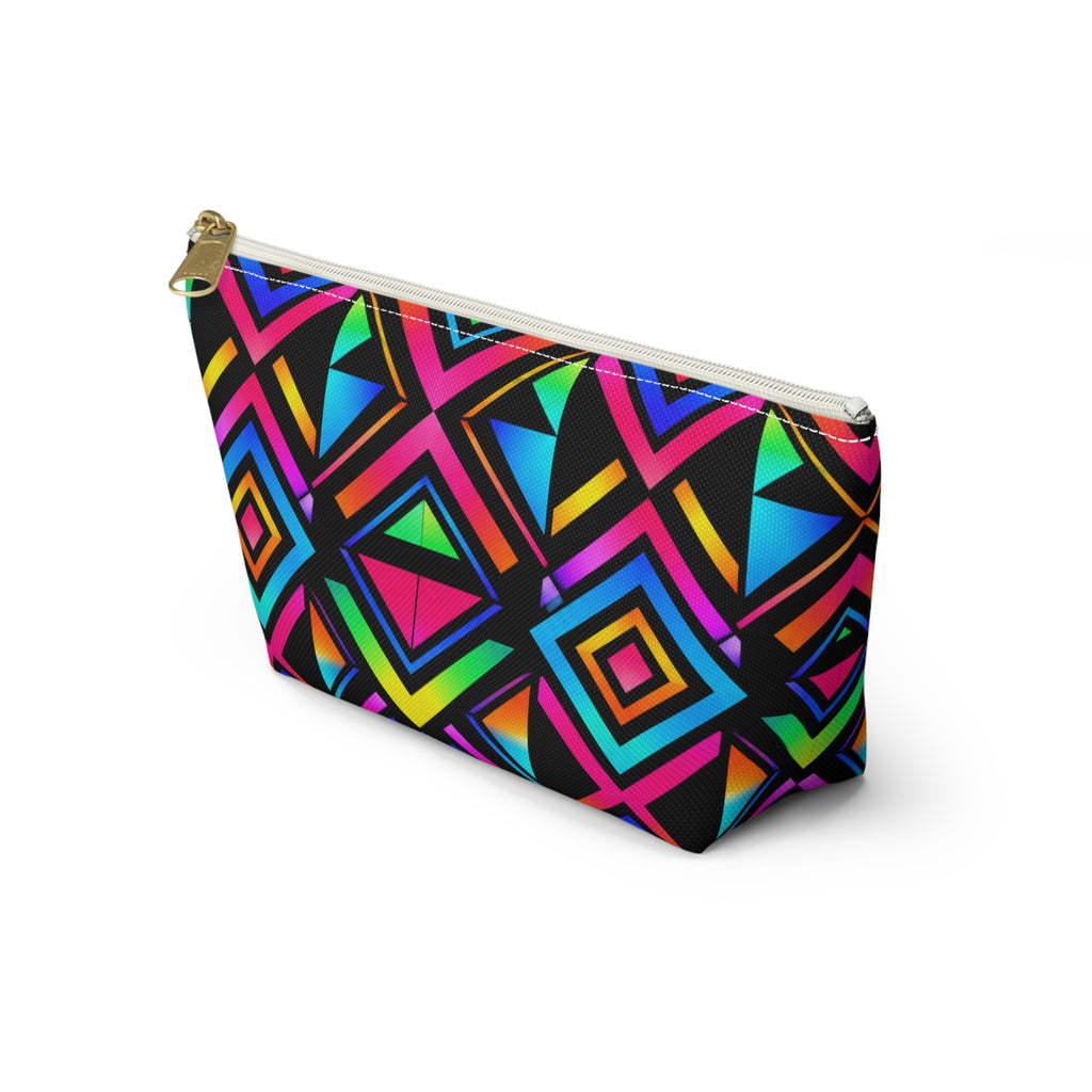 Neon Geo Makeup Pouch — Colorful Geometric Accessory Bag
