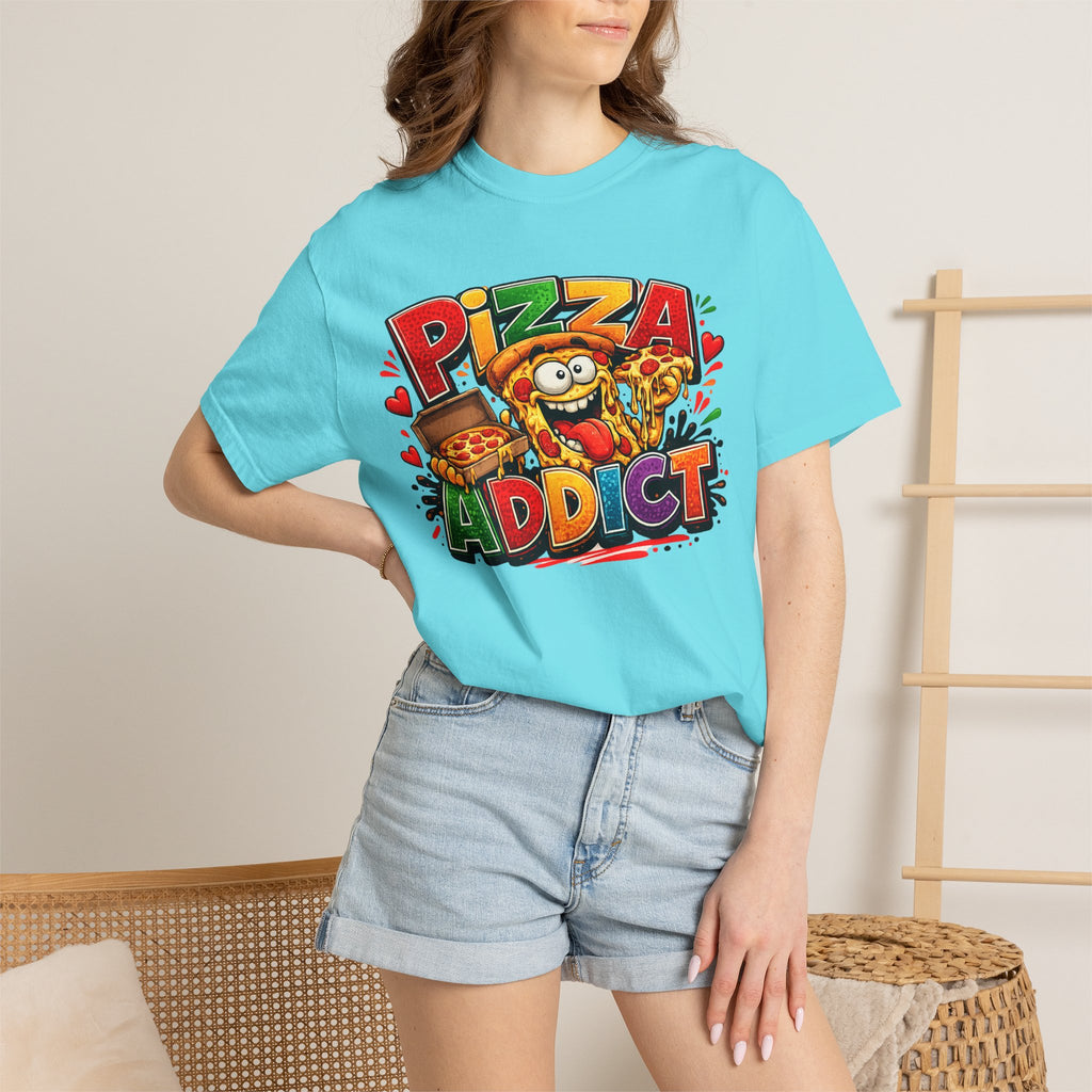 Pizza Addict T-shirt | Cartoon Slice Graphic, Funny Food Tee