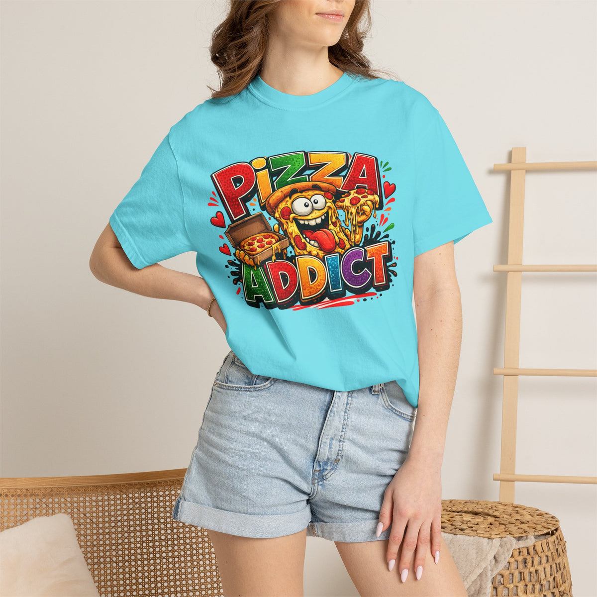 Pizza Addict T-shirt | Cartoon Slice Graphic, Funny Food Tee