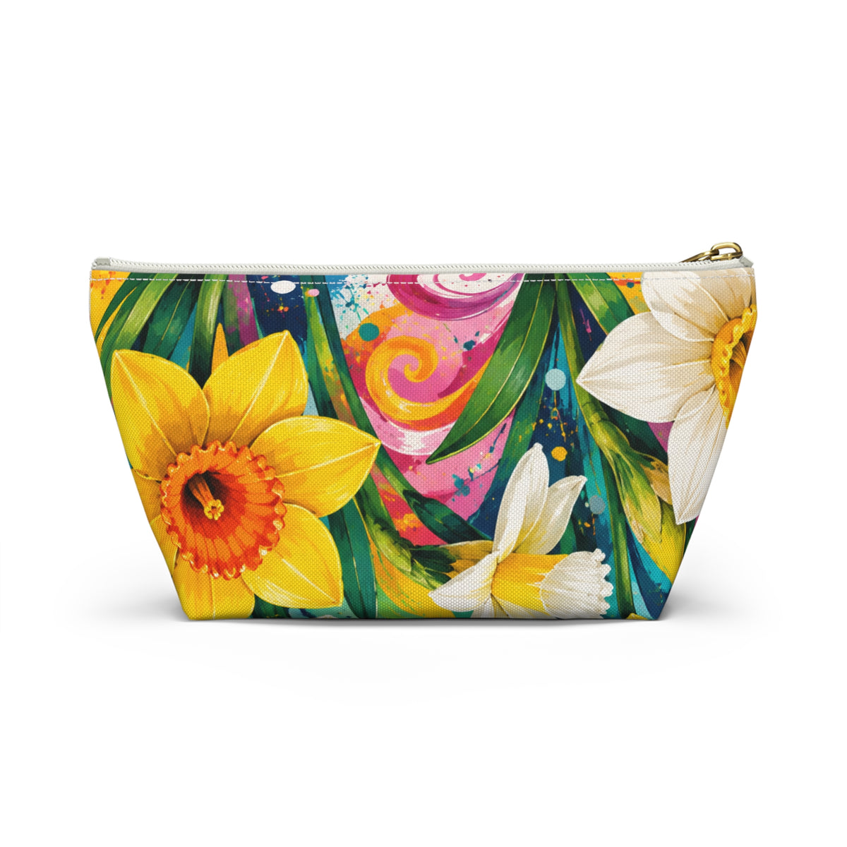 Daffodil Bloom Accessory Pouch — Floral T‑Bottom Makeup Bag