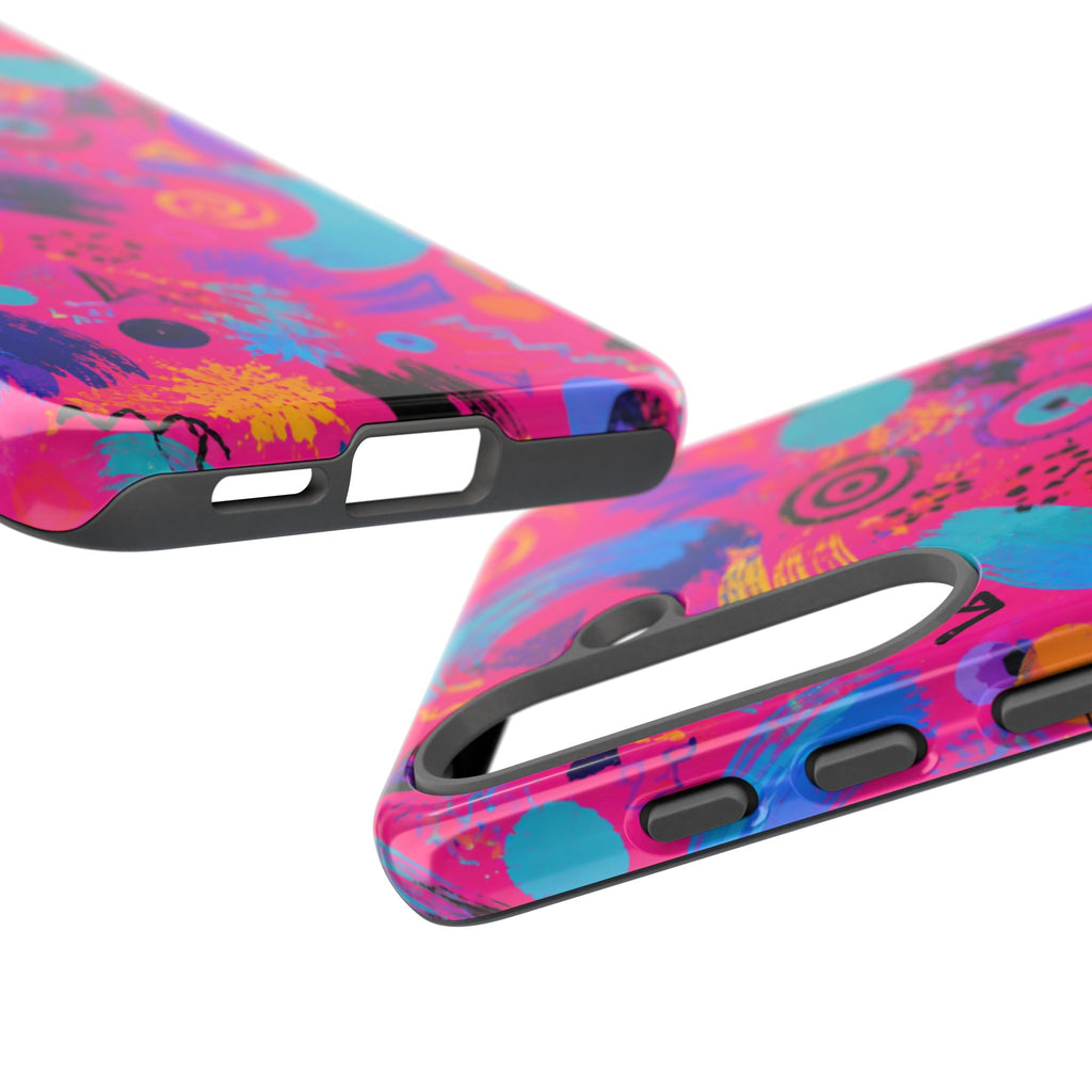Neon Retro Abstract Tough Phone Case — 80s Brushstroke Pattern
