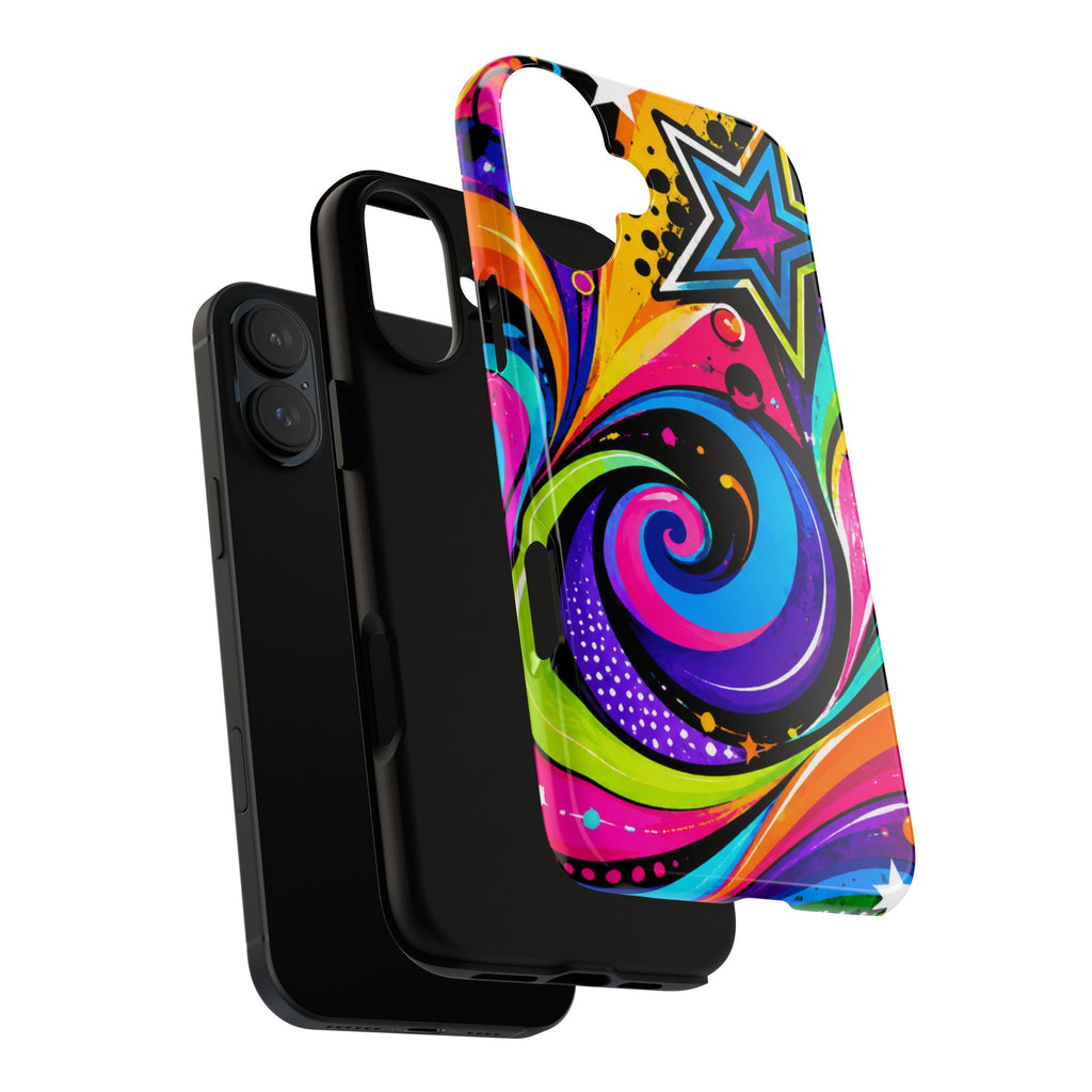 Psychedelic Swirl Phone Case — Bold Retro Stars & Neon Pop Art Tough Case