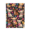 Chihuahua Pattern Velveteen Plush Blanket | Cute Puppy Hearts & Pawprints