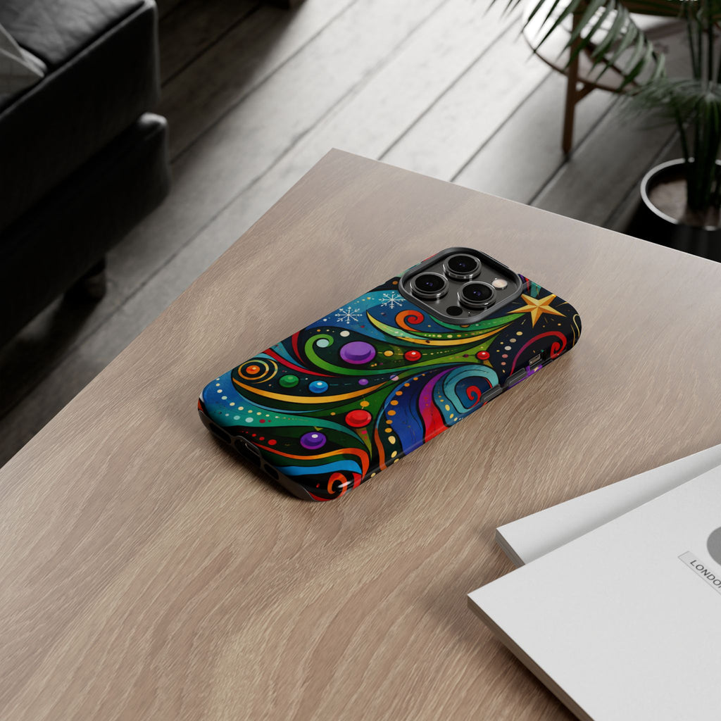 Colorful Swirl Christmas Tree Tough Phone Case