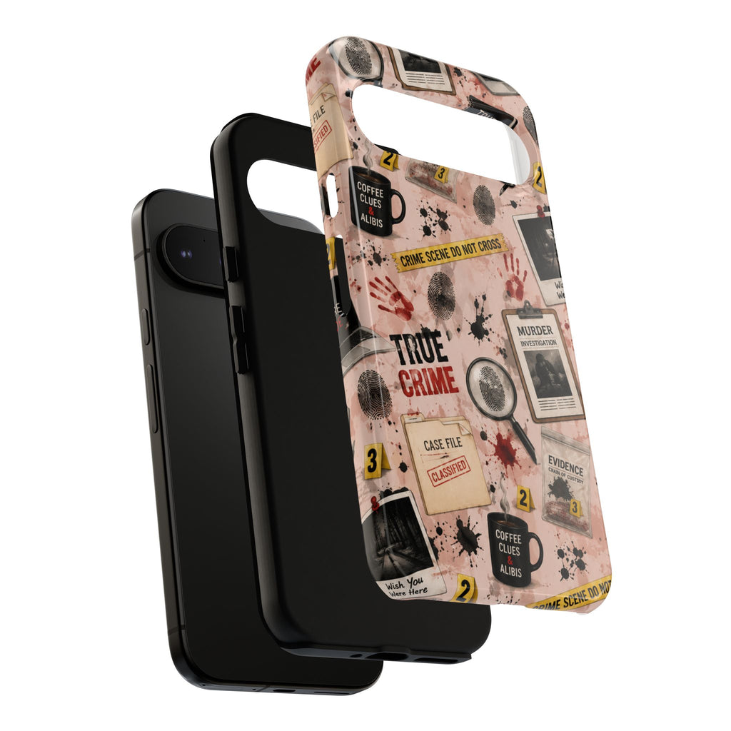 True Crime Pattern Phone Case – Detective Evidence, Crime Scene Tape & 'True Crime' Design