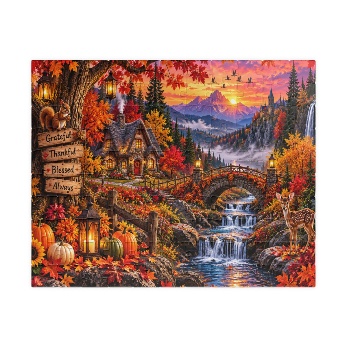 Autumn Cottage 520/1014-Piece Jigsaw Puzzle — Grateful Thankful Blessed Fall Scene