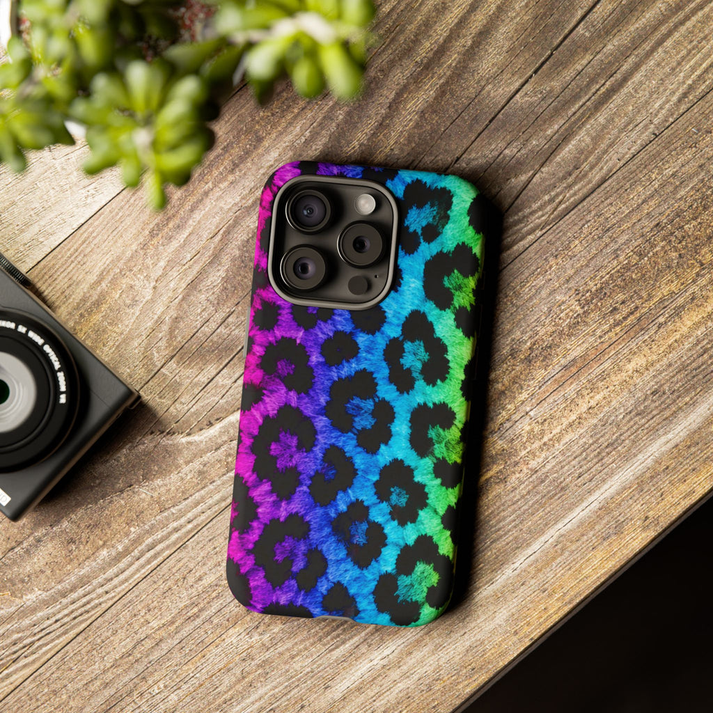 Neon Rainbow Leopard Tough Case – Colorful Animal Print Phone Cover