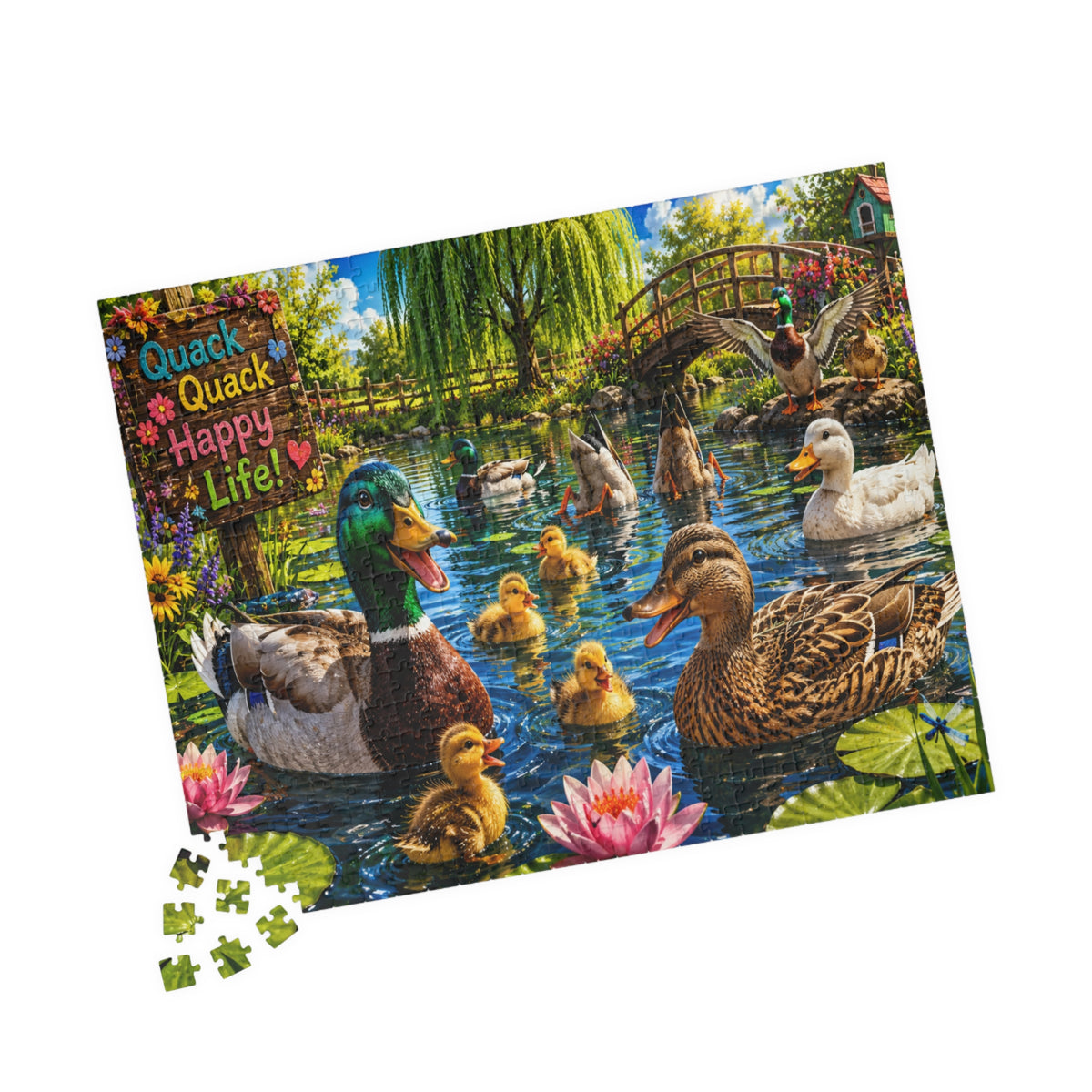 Duck Family Jigsaw Puzzle – "Quack Quack Happy Life" Scenic Pond Puzzle (110–1014 pcs)
