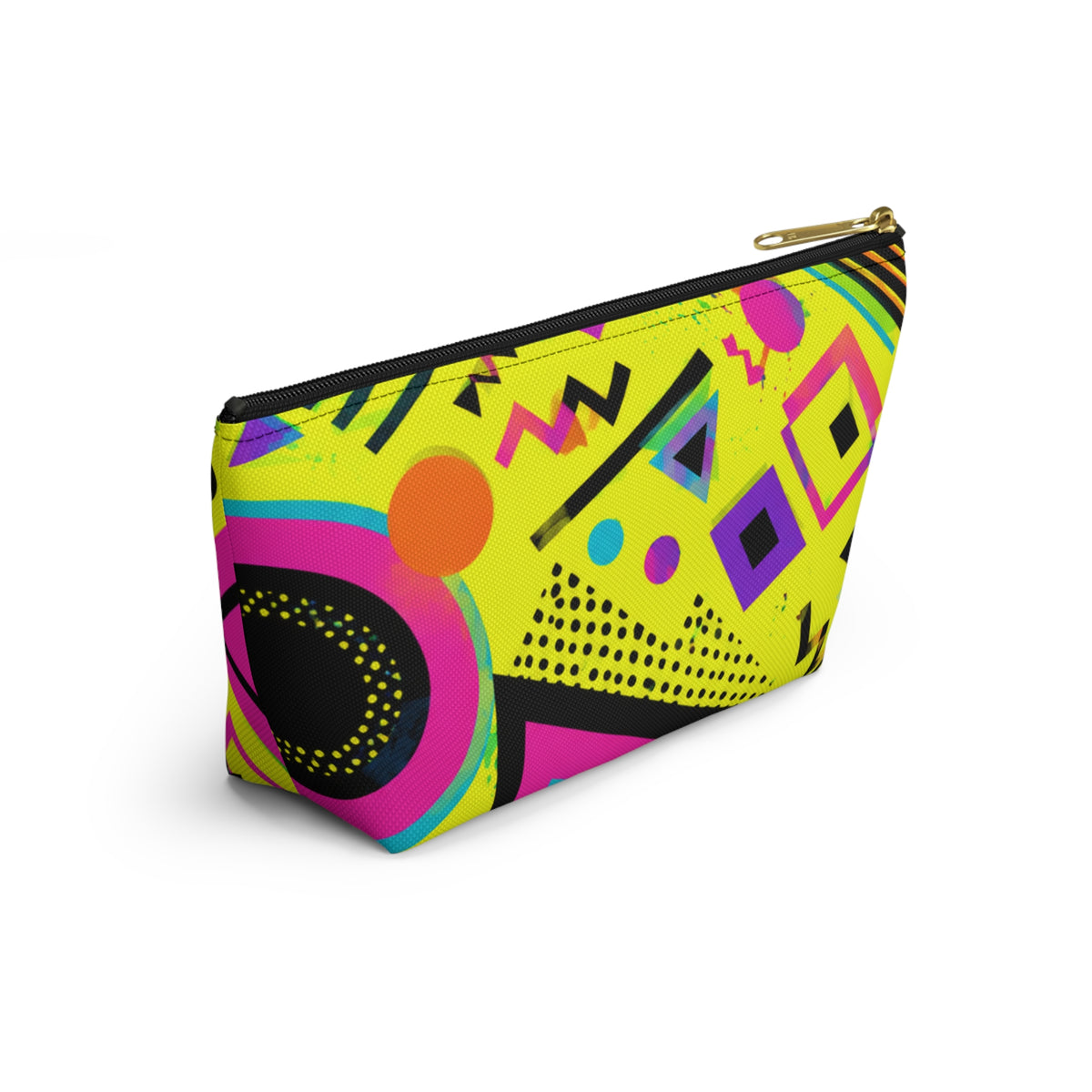 Retro 80s Neon Geometric Accessory Pouch — Bright Yellow T-Bottom Cosmetic Bag
