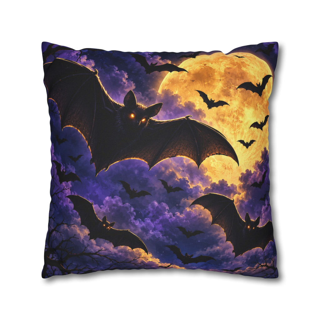 Halloween Bat Moon Pillowcase — Spooky Night Square Throw Pillow Cover