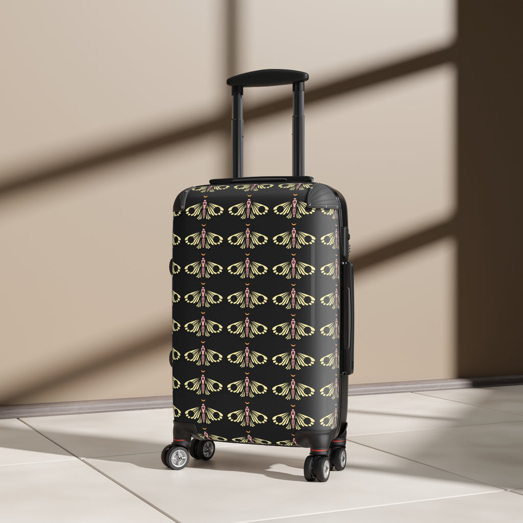 Vintage Moth Pattern Carry-On Suitcase – Botanical Insect Travel Luggage