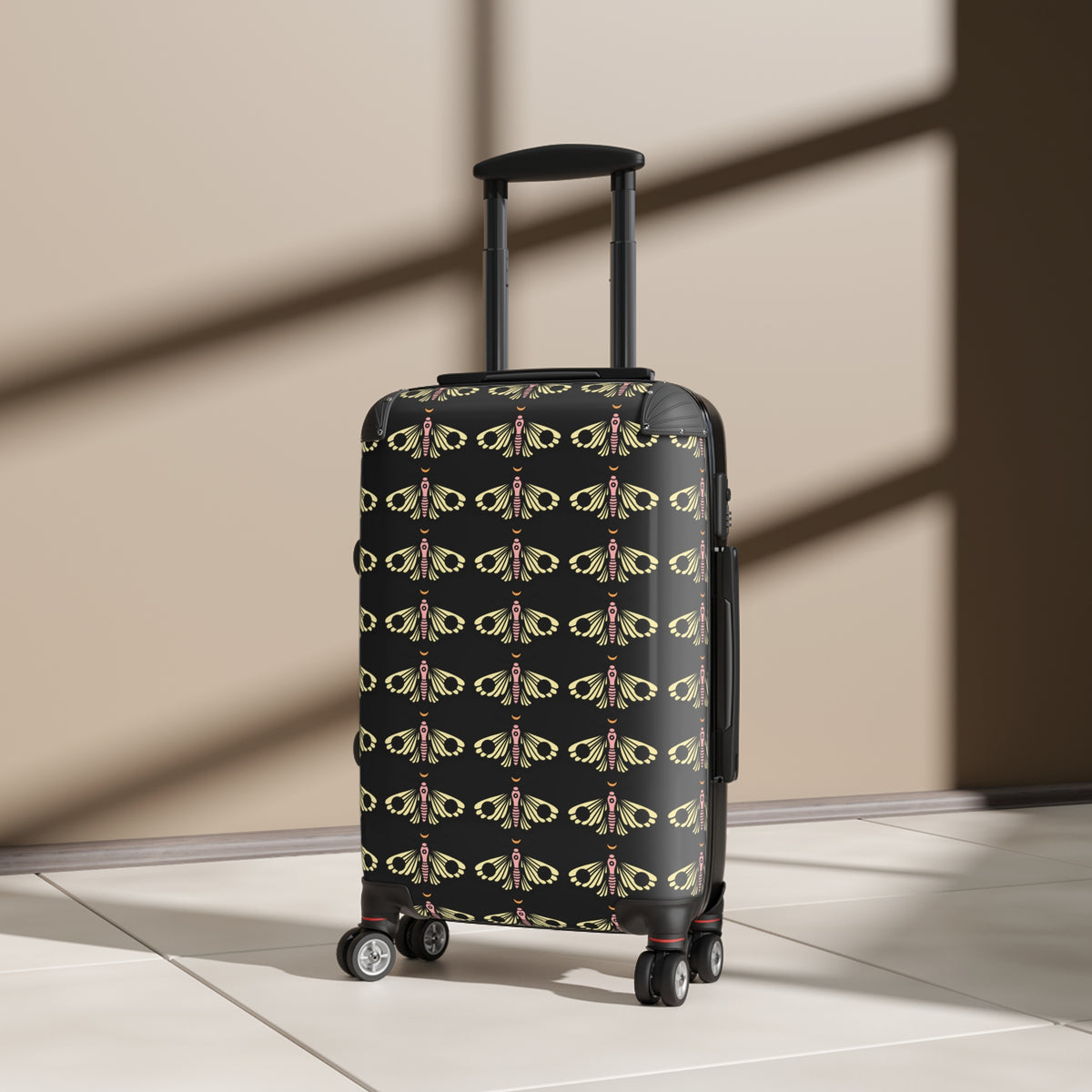 Vintage Moth Pattern Carry-On Suitcase – Botanical Insect Travel Luggage