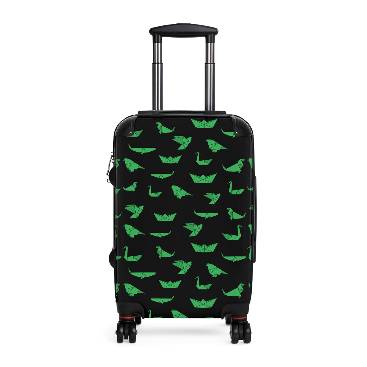 Green Paper Boat Pattern Suitcase — Lightweight Travel Luggage with Origami Boats