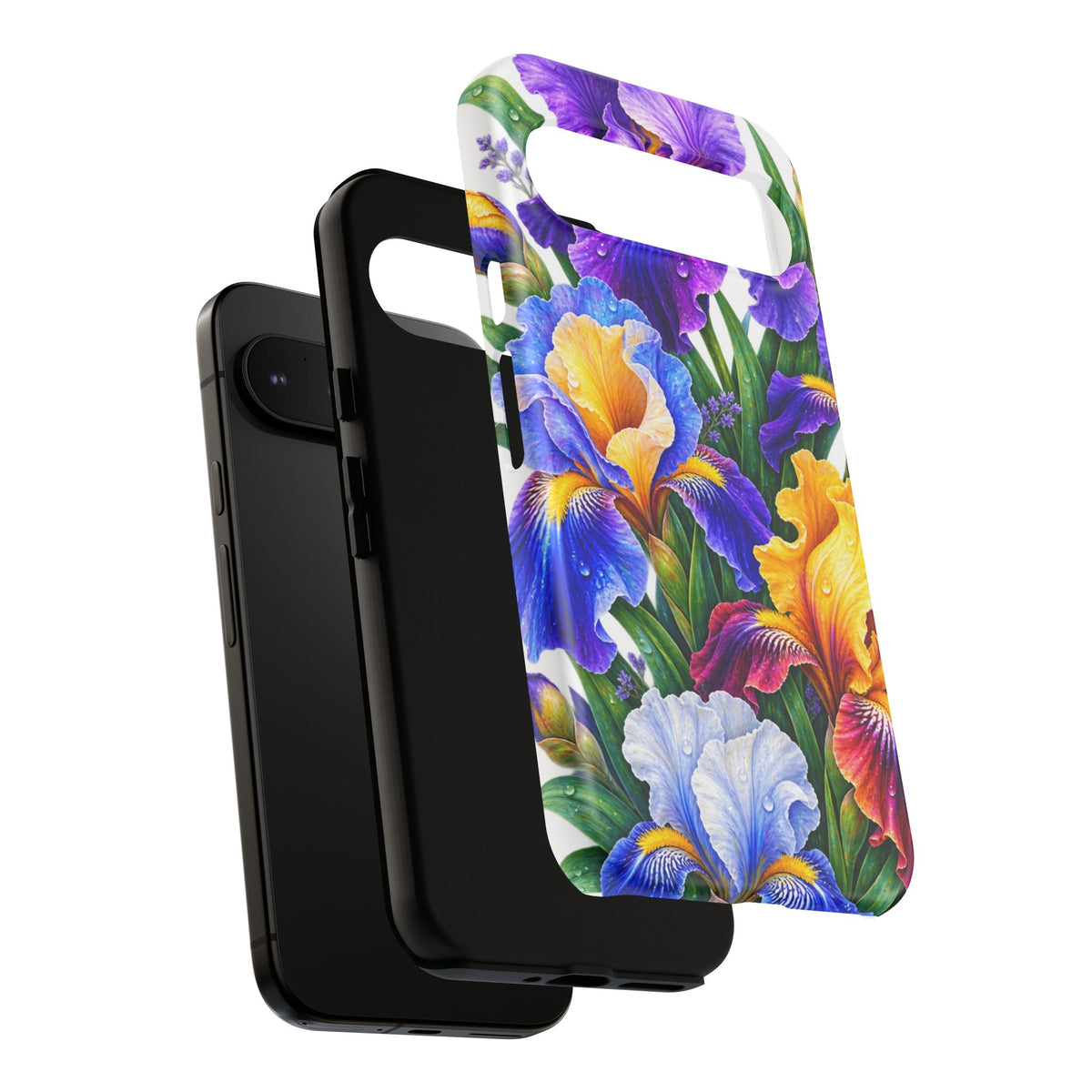 Floral Iris Tough Phone Case — Colorful Watercolor Iris Protective Cover