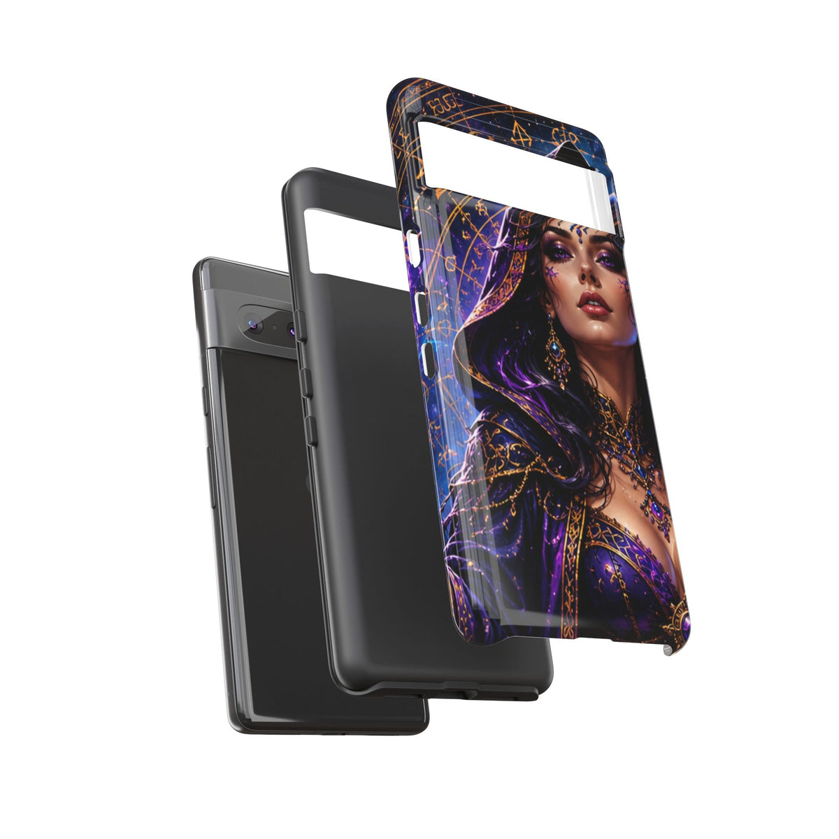 Phone Case — Mystical Sorceress Art Protective Tough Case (Astrology, Purple Hooded Witch)