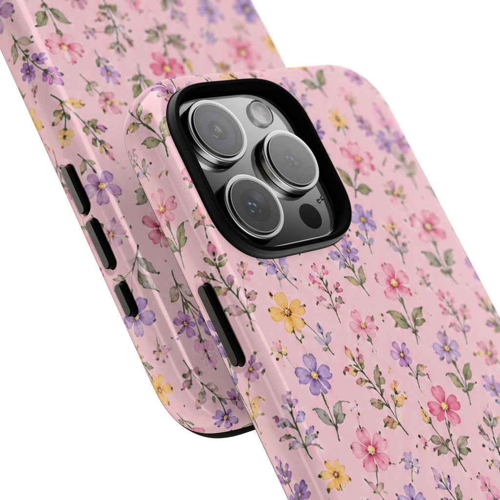 Floral Pink Tough Phone Case — Pastel Wildflower Protective Case