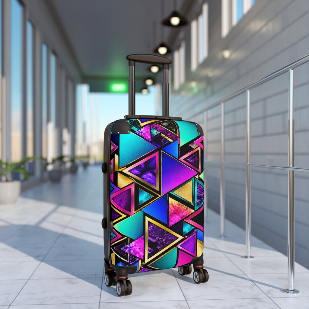Geo Neon Triangle Carry-On Suitcase — Colorful Travel Luggage