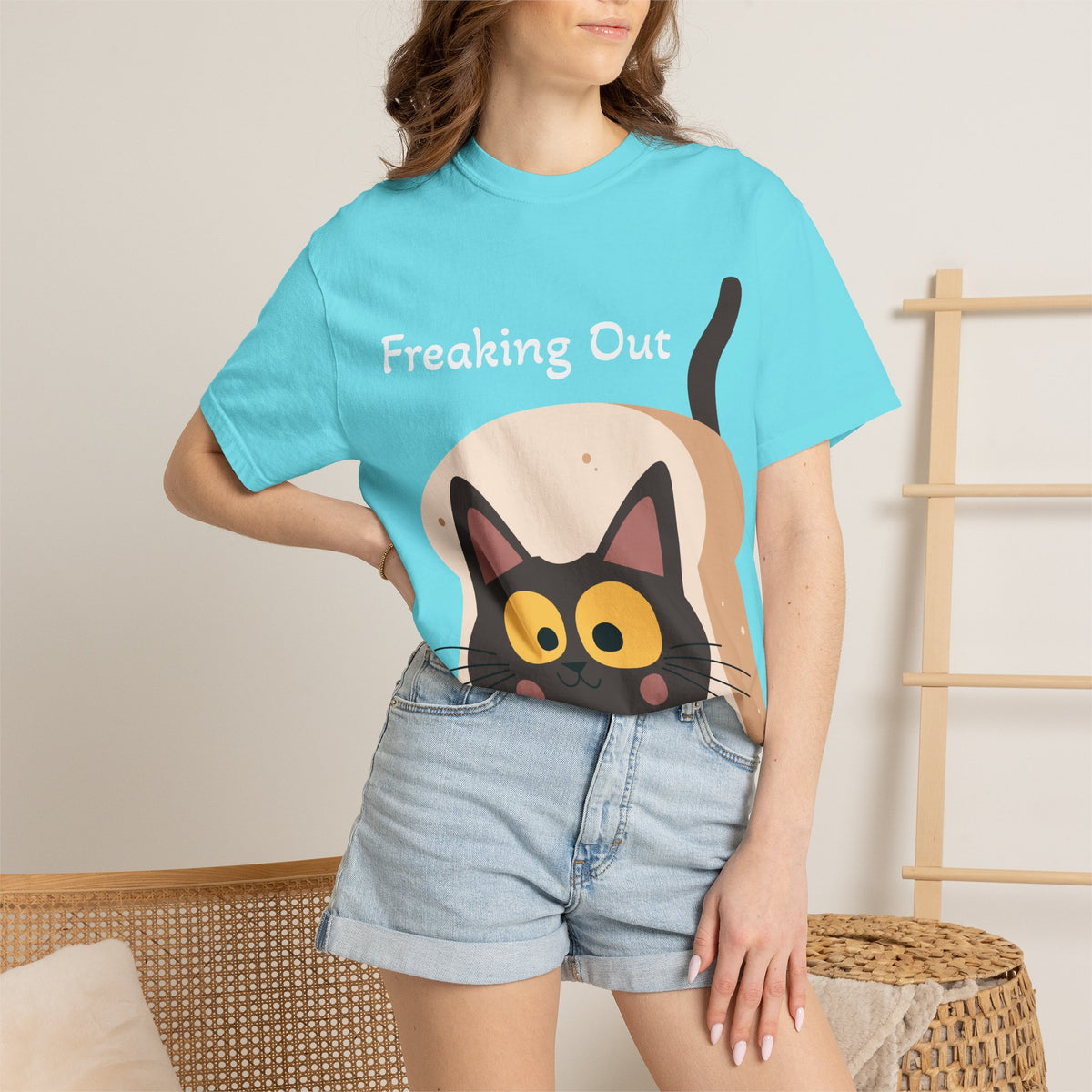 Black Cat in Toast T-Shirt | Cute Kawaii Kitty Illustration