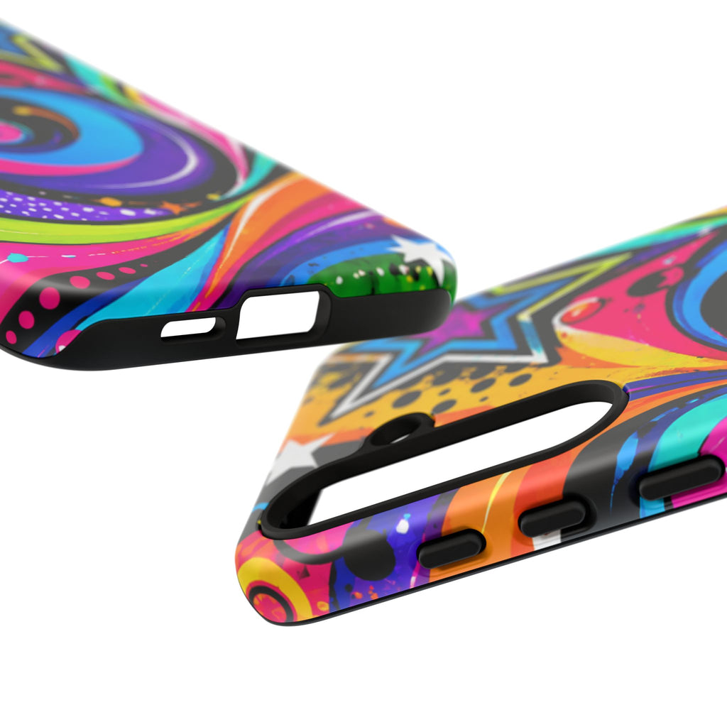 Psychedelic Swirl Phone Case — Bold Retro Stars & Neon Pop Art Tough Case