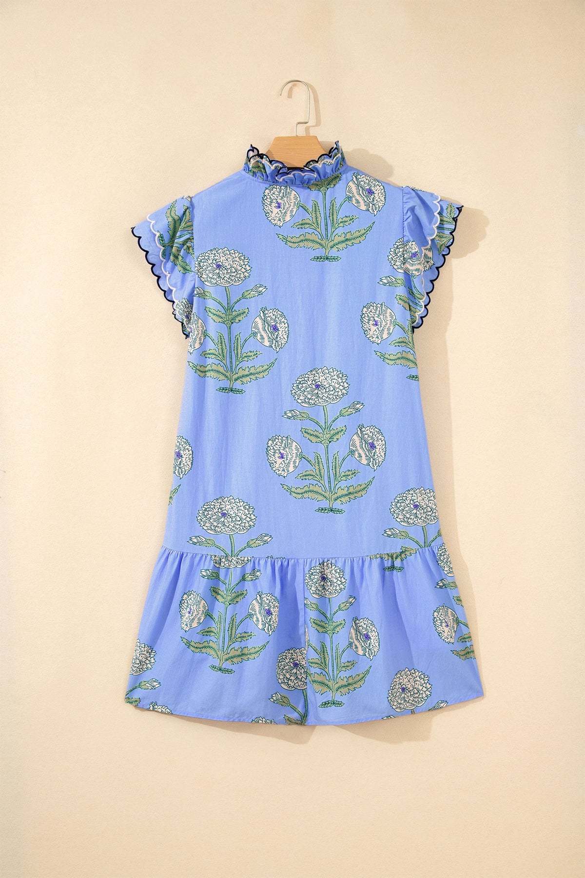 Floral Scalloped Embroidery Drop Waist Mini Dress