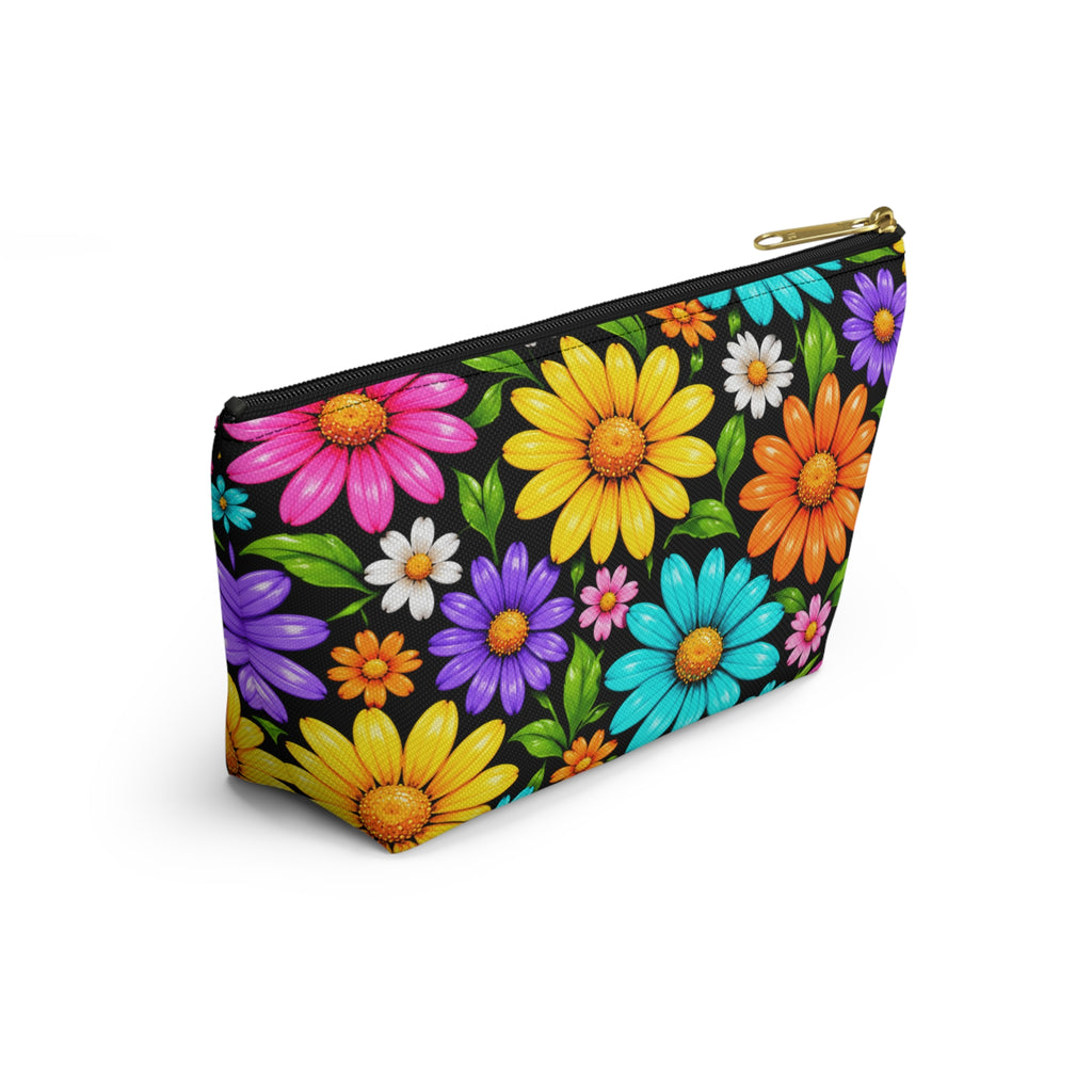 Floral Daisy Accessory Pouch — Colorful T-Bottom Makeup Bag