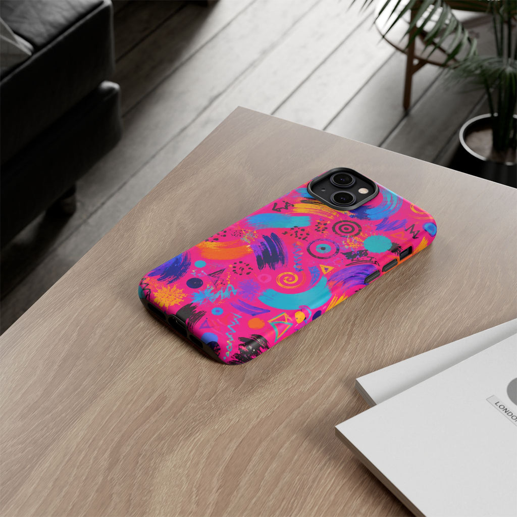 Neon Retro Abstract Tough Phone Case — 80s Brushstroke Pattern