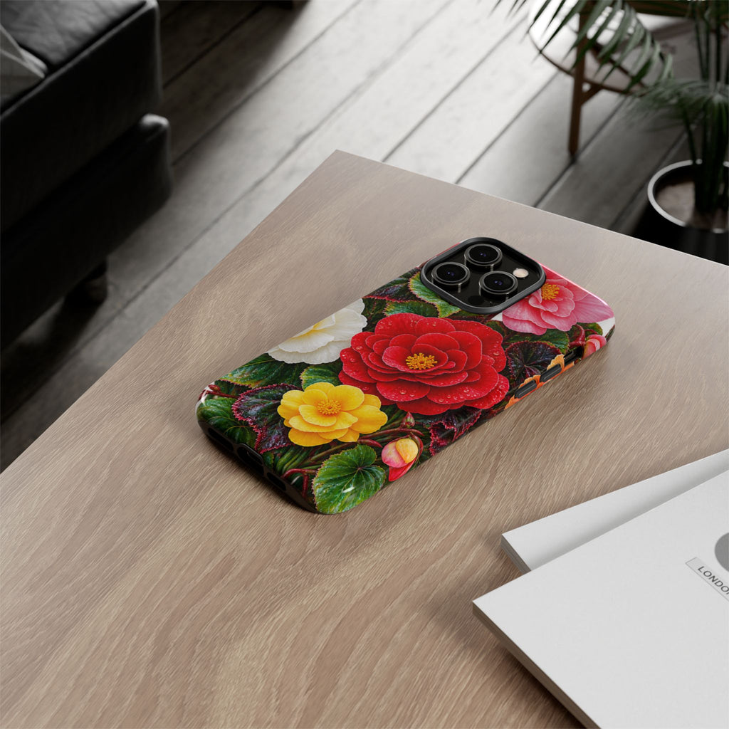 Floral Begonia Phone Case — Vibrant Red, Pink & Yellow Blossom Protective Cover