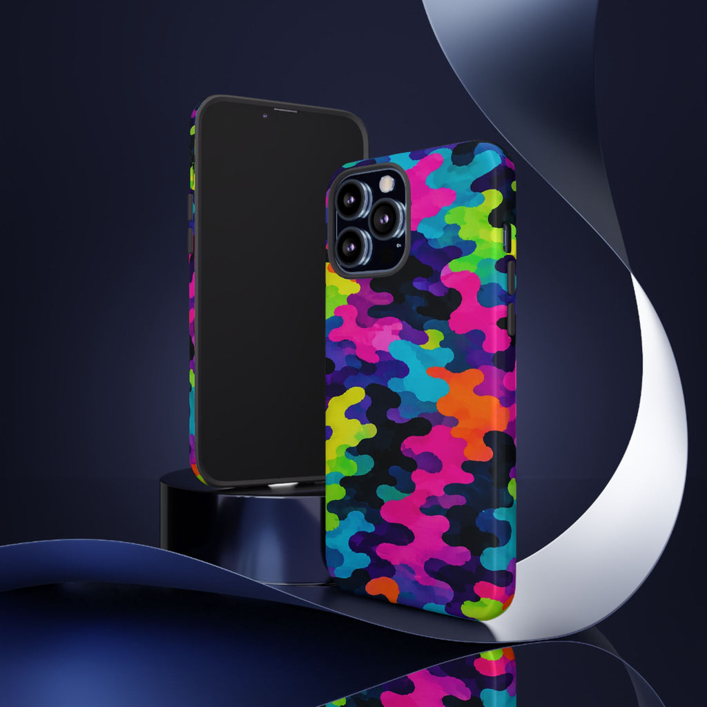 Neon Camo Tough Phone Case — Bright Rainbow Protective iPhone Cover
