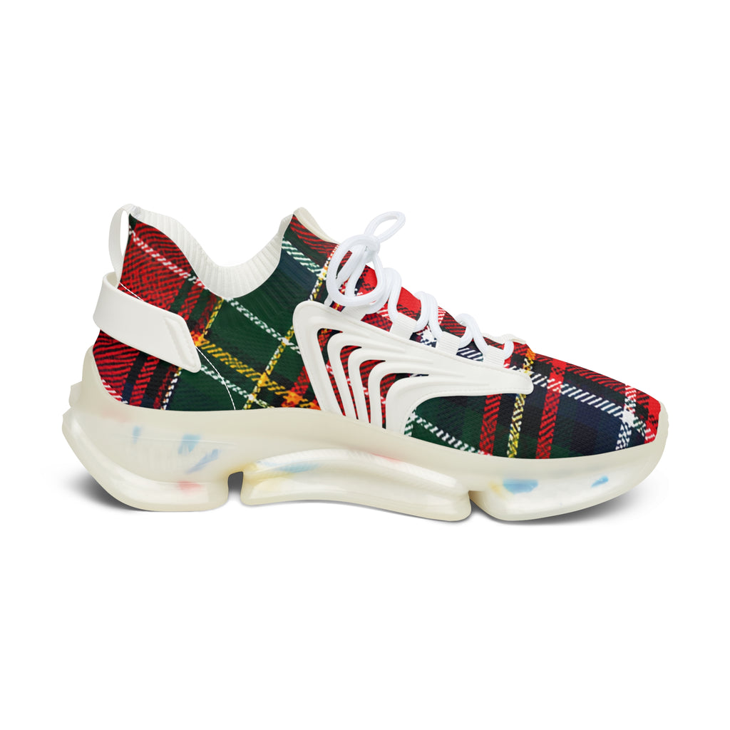 Plaid Mesh Sneakers — Women's Red & Green Tartan Athletic Shoes