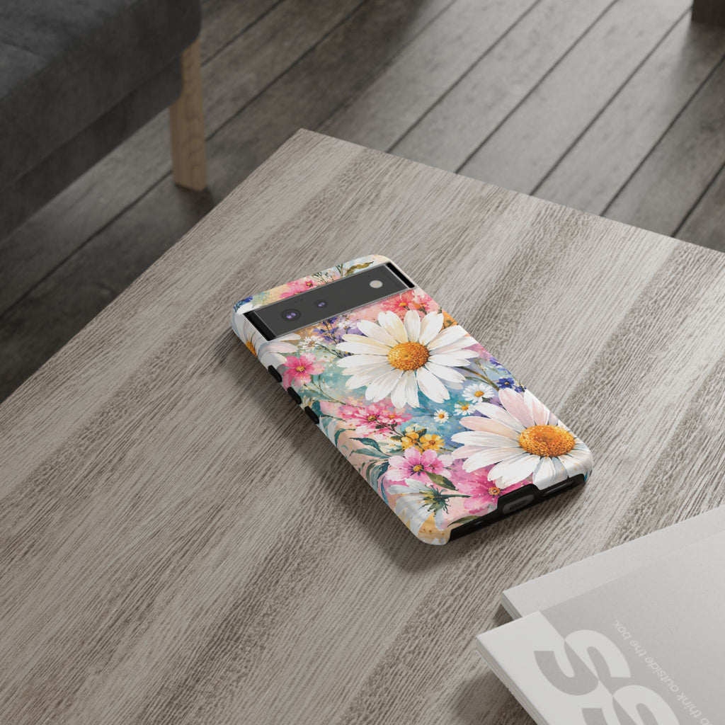 Floral Daisy Phone Case — Watercolor Daisies Protective Tough Case