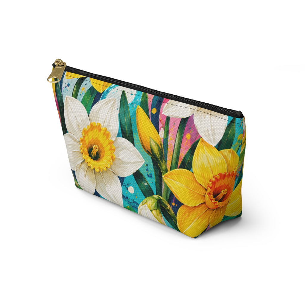 Daffodil Bloom Accessory Pouch — Floral T‑Bottom Makeup Bag